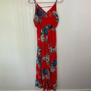 Orange and Blue Floral Hi-Low Dress